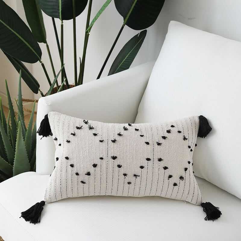 Coussin berbère Noir et Blanc Nordique rectangle - MAZIR