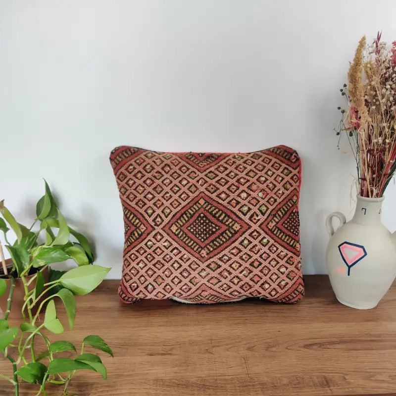 Coussin Kilim Marocain Gris et Rouge Fait main