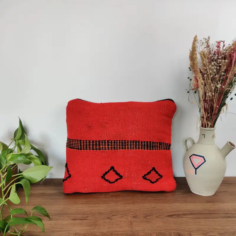 Seconde face du Coussin Kilim Marocain Gris et Rouge Fait main