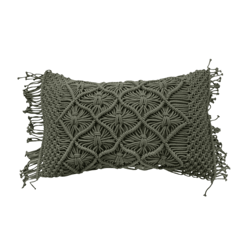 Coussin macrame ethnique en coton vert foncé