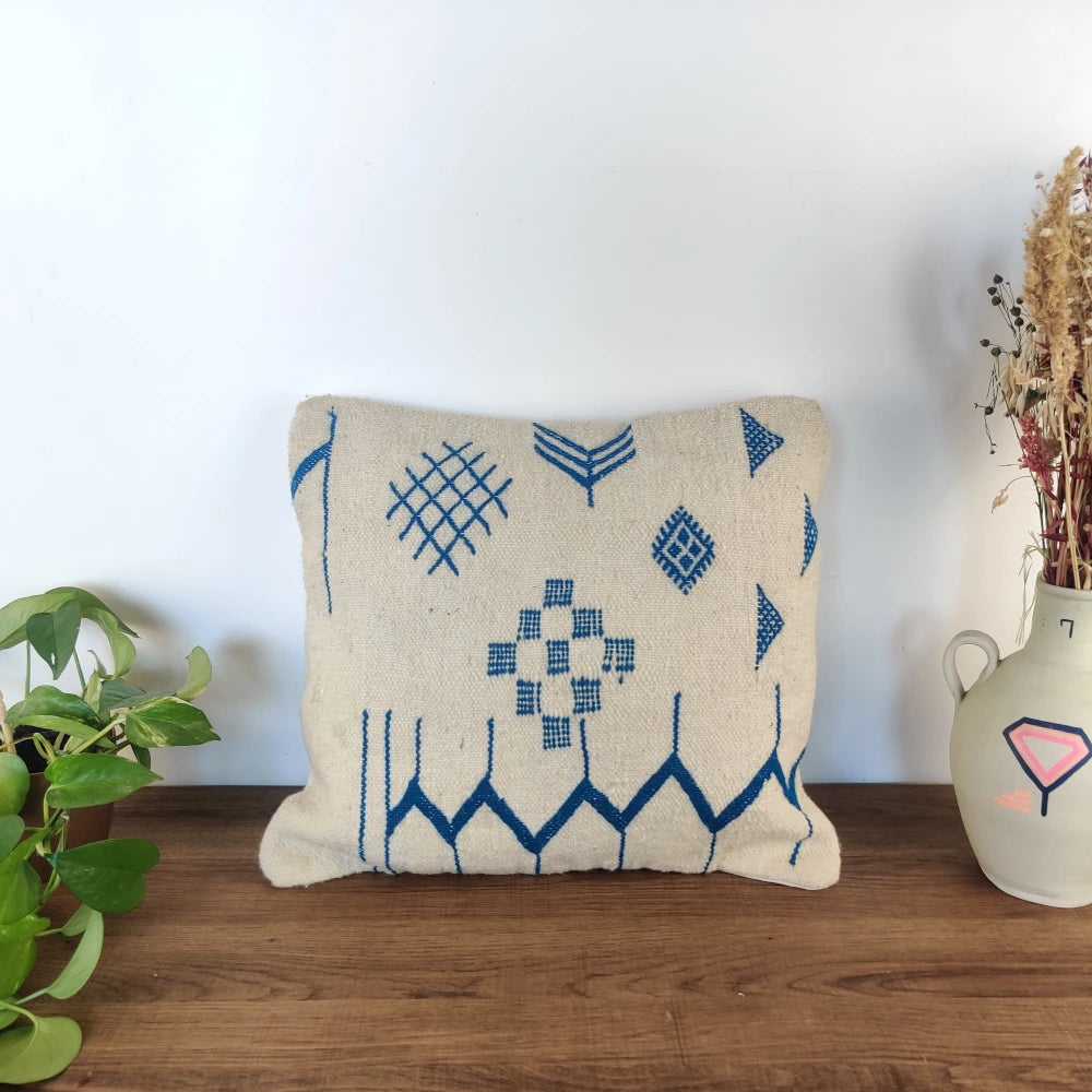 Coussin marocain tribal bleu - MAZIR Décoration