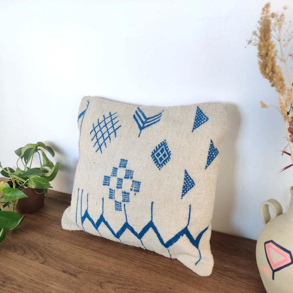 Coussin marocain tribal bleu - MAZIR Décoration