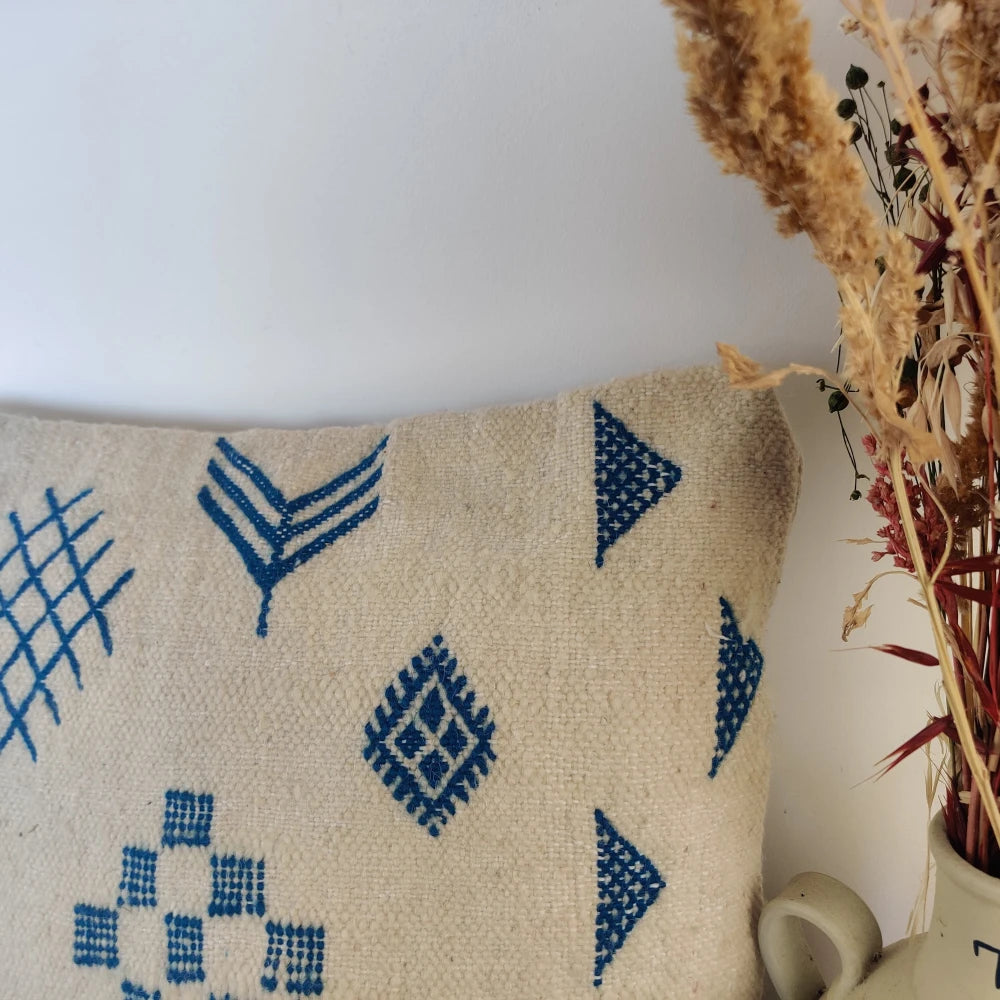 Coussin marocain tribal bleu - MAZIR Décoration