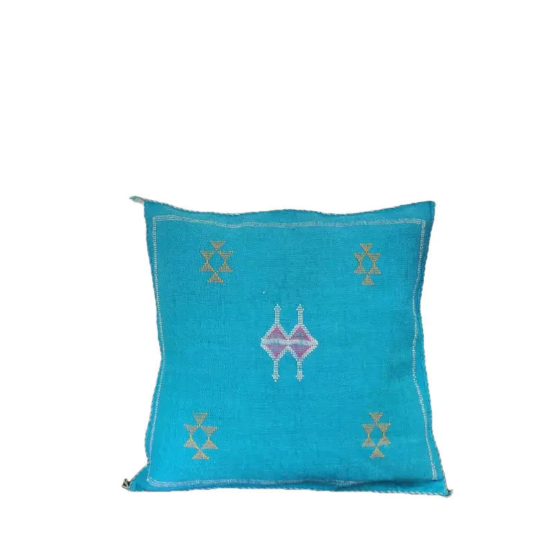 Coussin Marocain Bleu Soie de Cactus