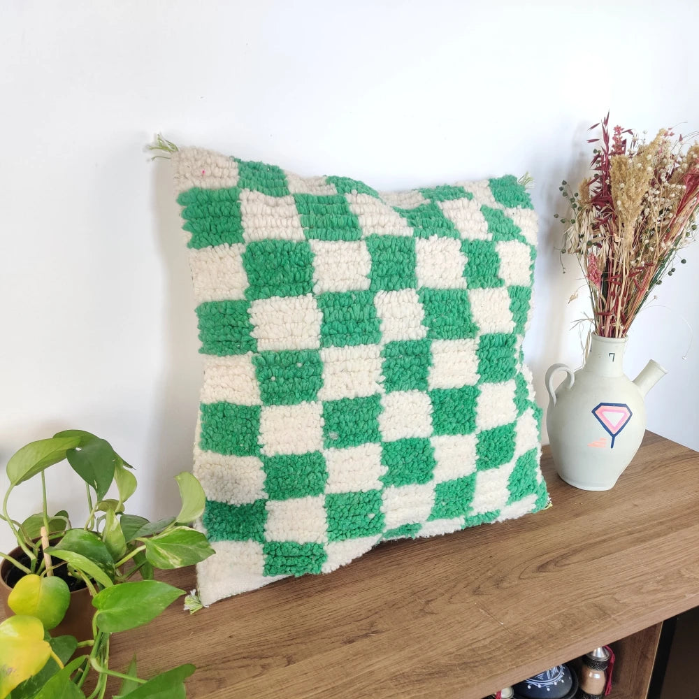 Coussin marocain carreaux verts - MAZIR Décoration