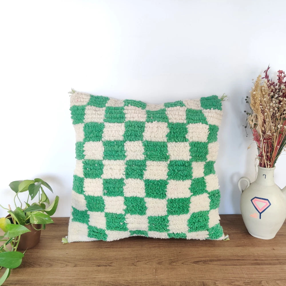 Coussin marocain carreaux verts - MAZIR Décoration