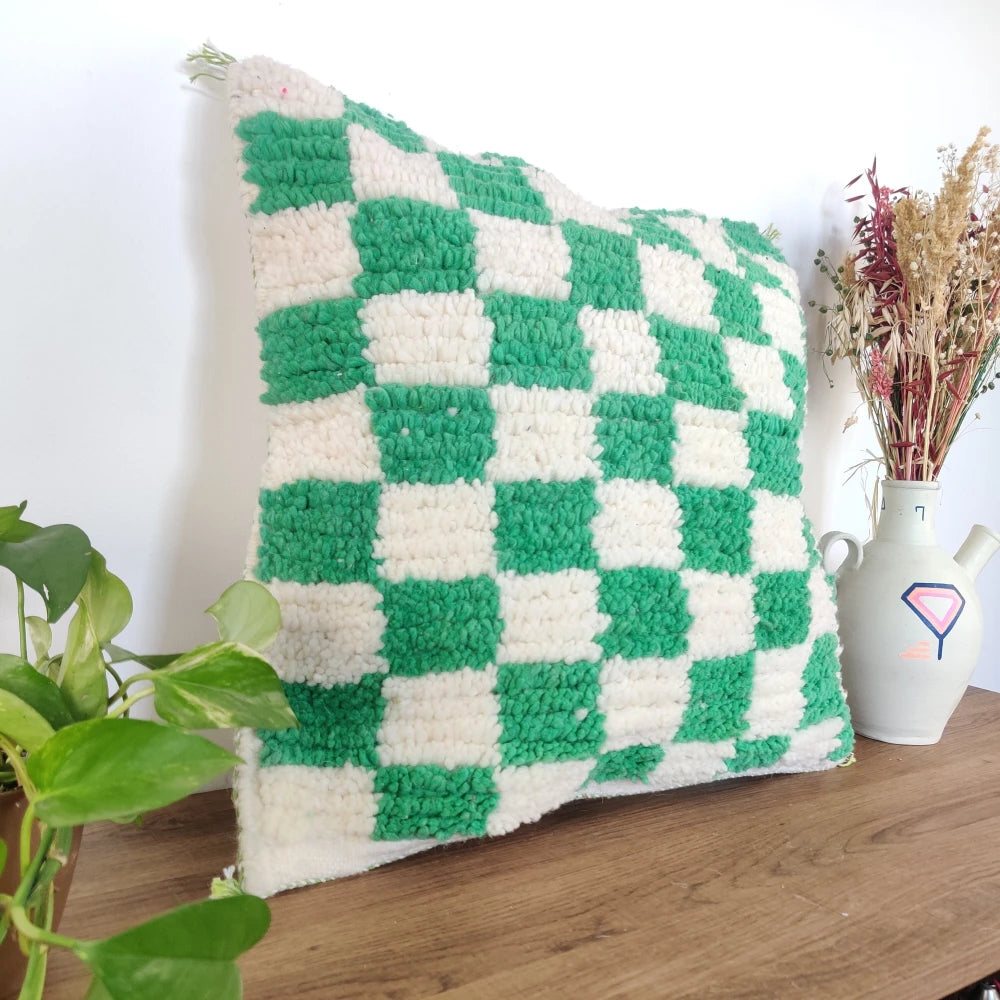 Coussin marocain carreaux verts - MAZIR Décoration