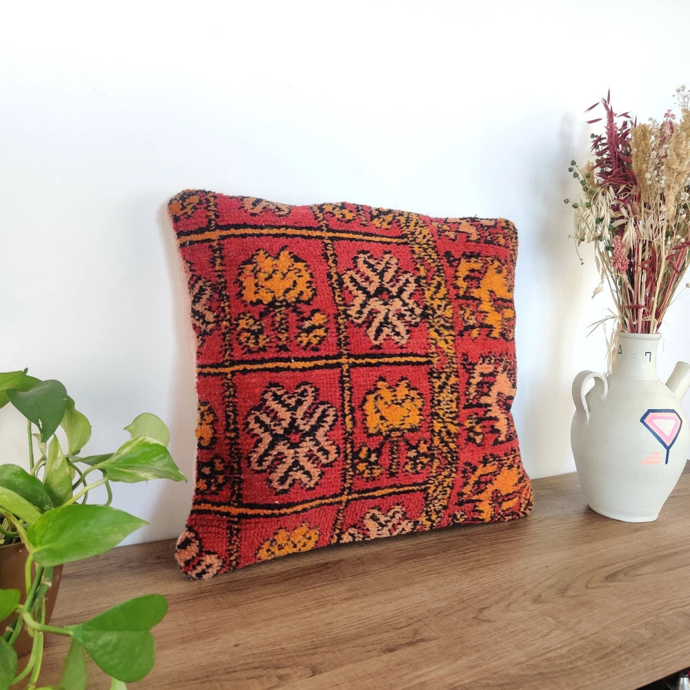 Coussin Marocain Ethnique Rouge - MAZIR Décoration