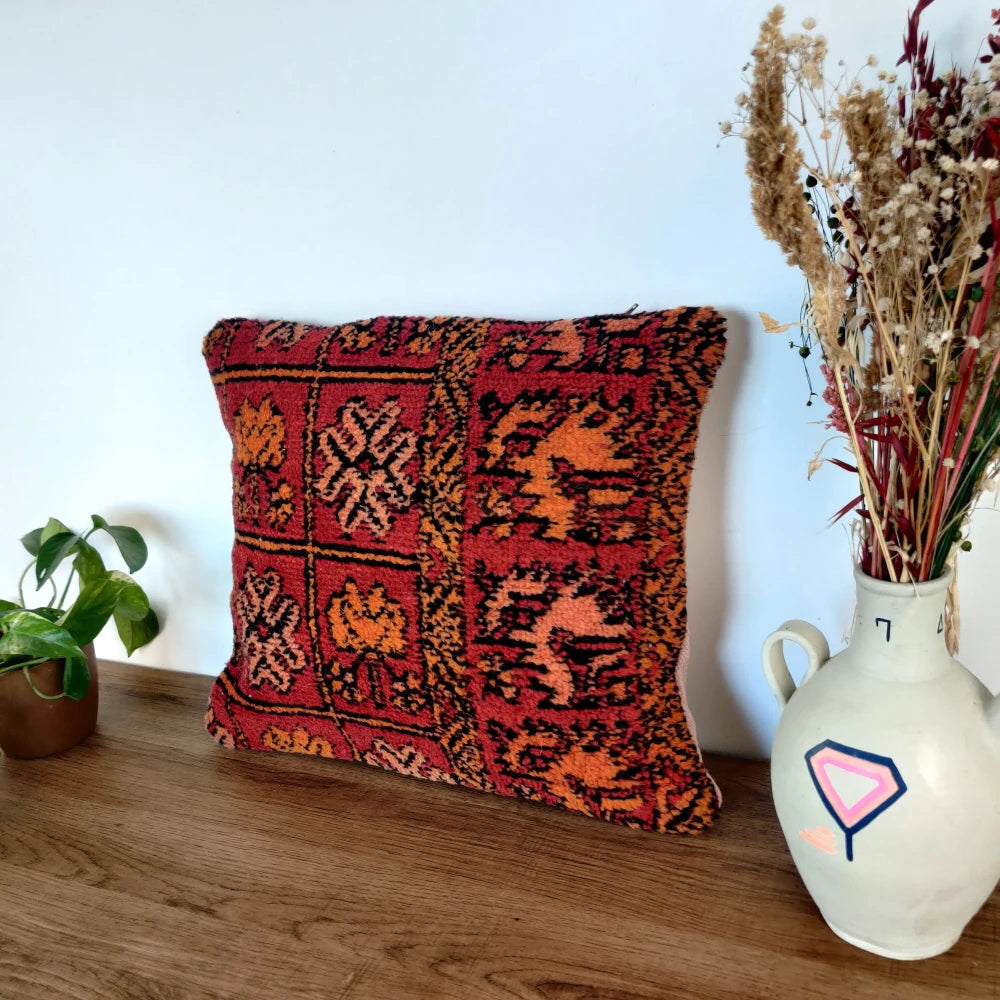 Coussin Marocain Ethnique Rouge - MAZIR Décoration