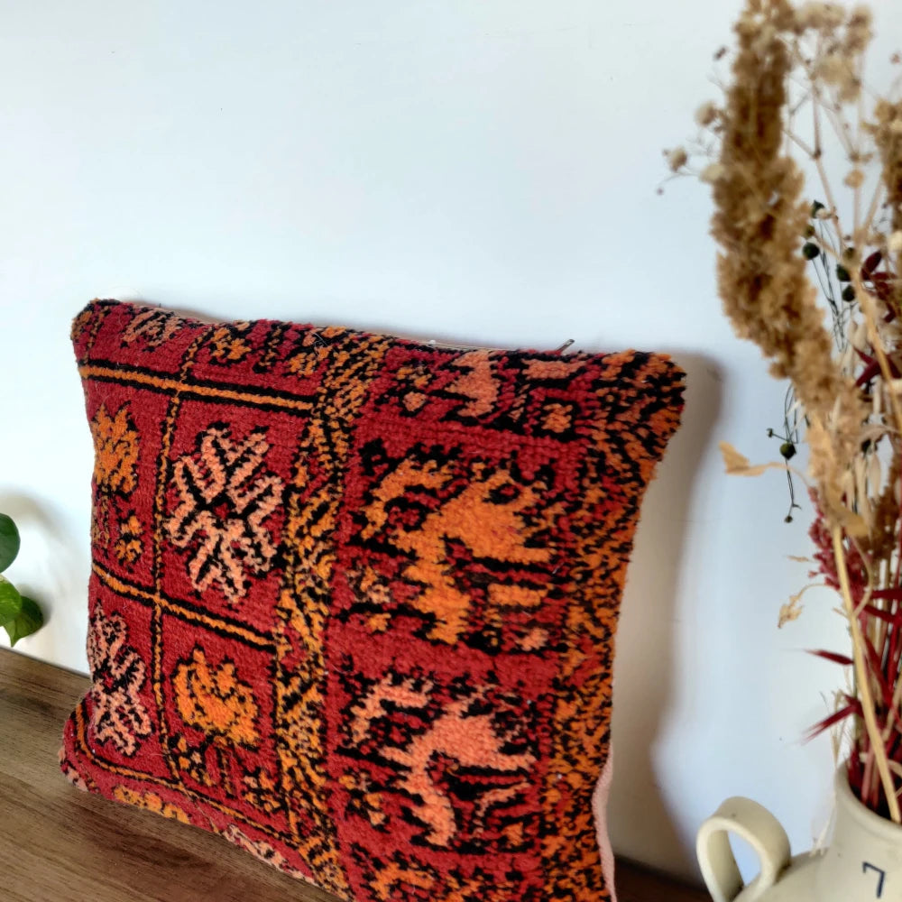 Coussin Marocain Ethnique Rouge - MAZIR Décoration