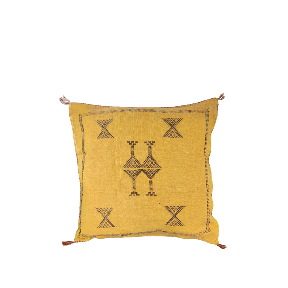 Coussin marocain Jaune en Soie de Cactus - MAZIR Décoration