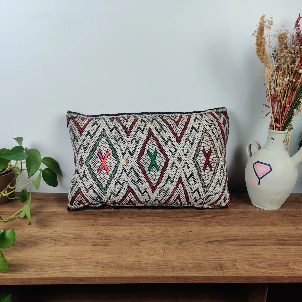 Coussin marocain Kilim blanc vintage