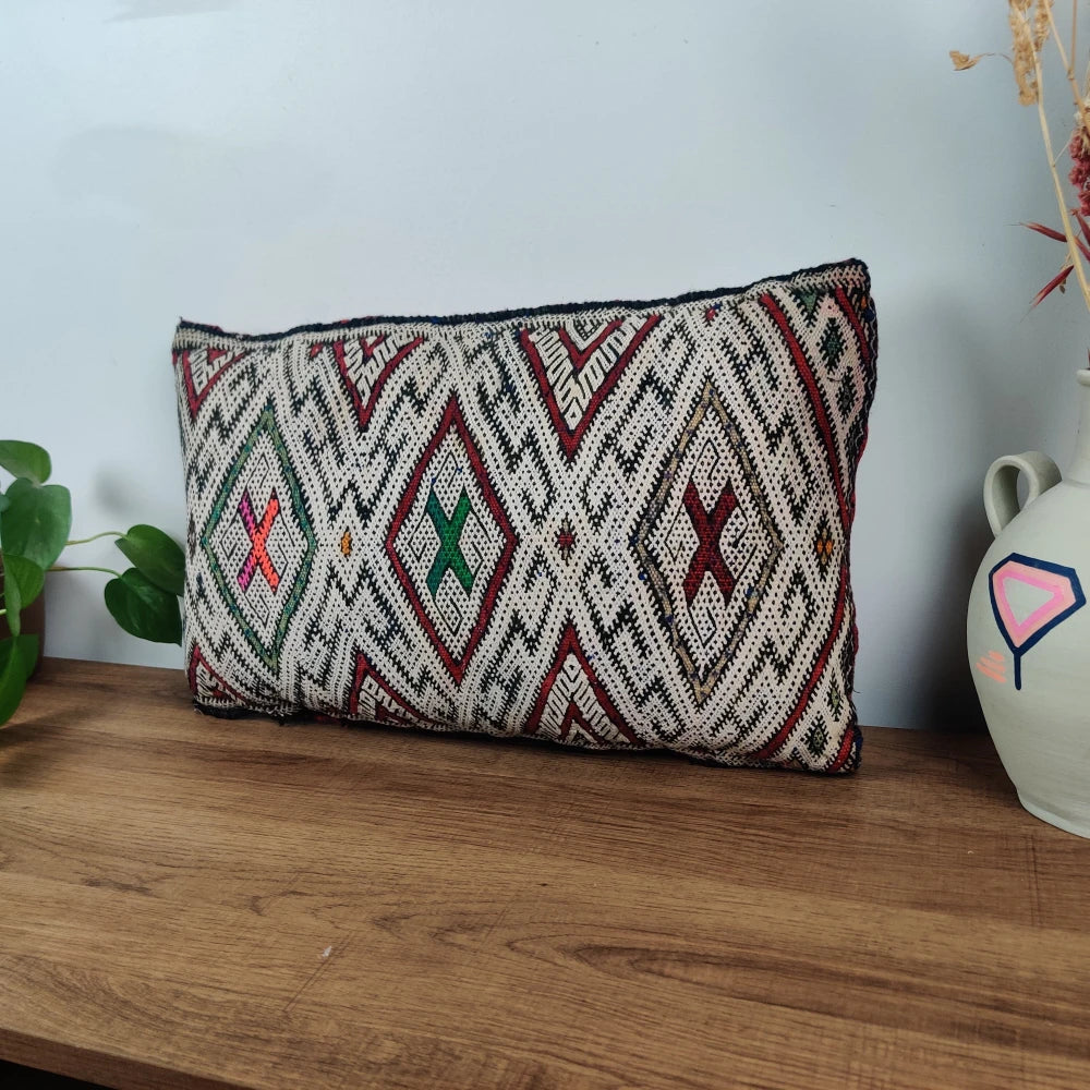 Coussin marocain Kilim blanc vintage - MAZIR Décoration