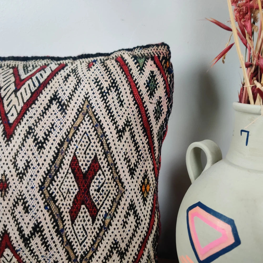 Coussin marocain Kilim blanc vintage - MAZIR Décoration