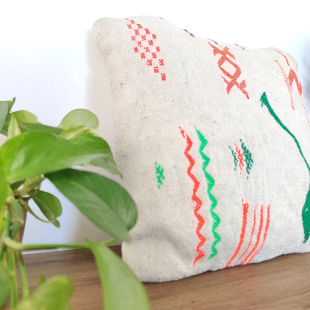 Coussin marocain tribal blanc - MAZIR Décoration