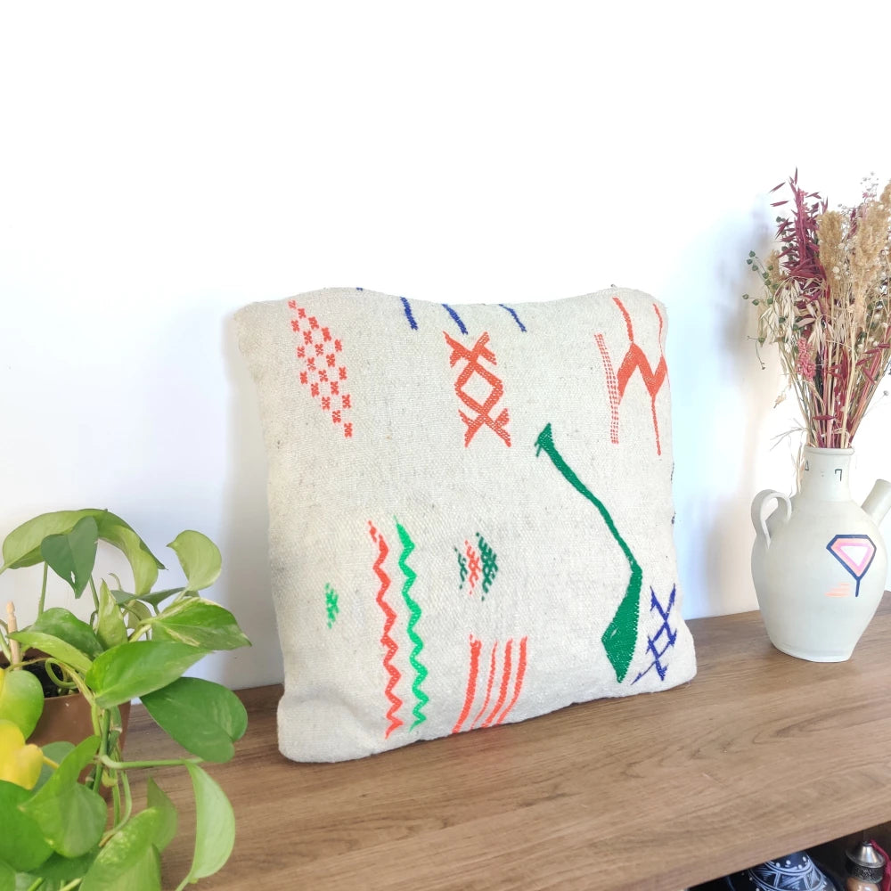 Coussin marocain tribal blanc - MAZIR Décoration