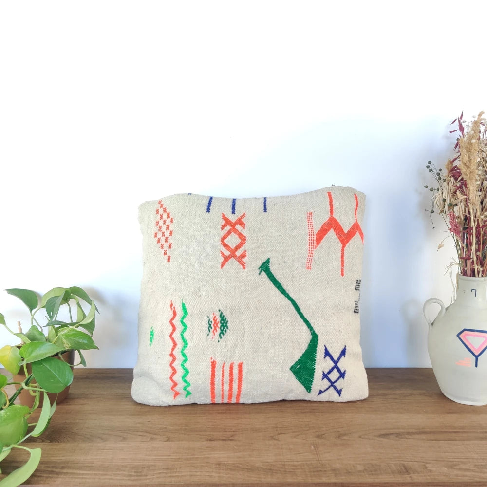 Coussin marocain tribal blanc - MAZIR Décoration