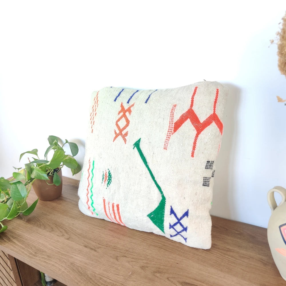 Coussin marocain tribal blanc - MAZIR Décoration