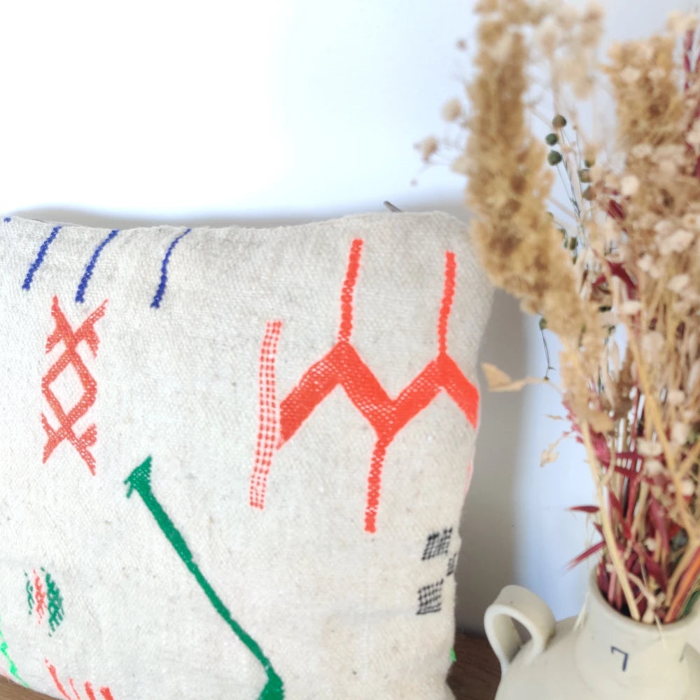 Coussin marocain tribal blanc - MAZIR Décoration