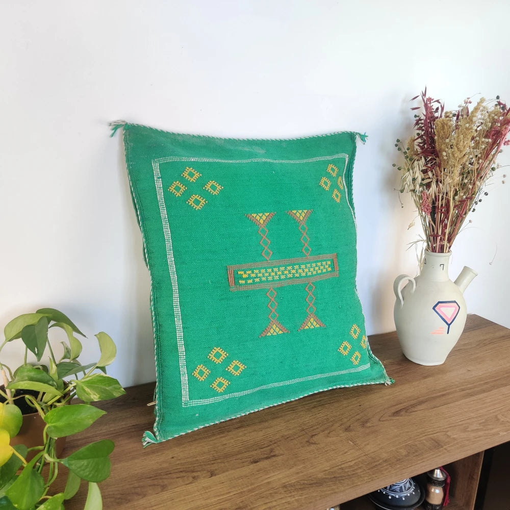 Coussin marocain vert Sabra - MAZIR Décoration
