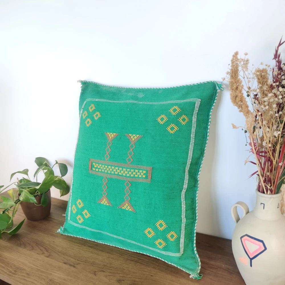Coussin marocain vert Sabra - MAZIR Décoration