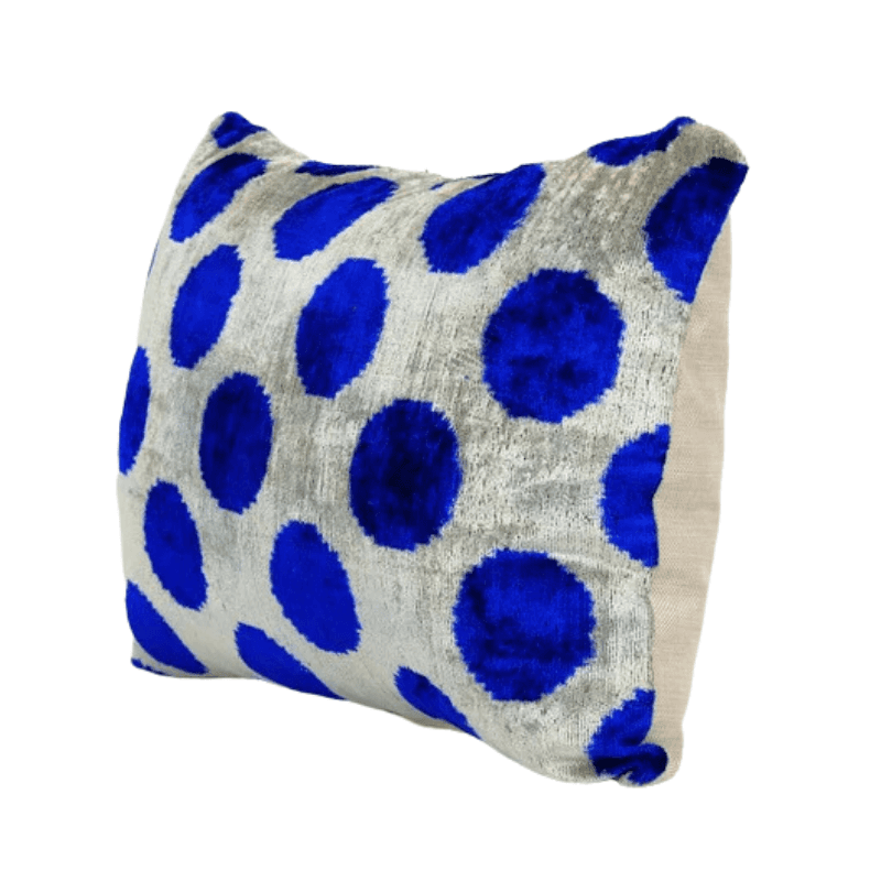 Coussin Ikat Bleu Design Pois Bleu fait main