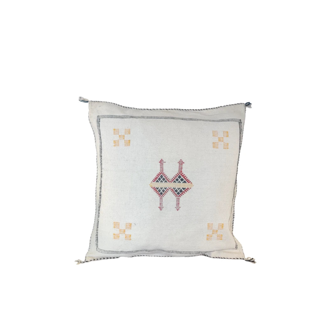 Coussin Sabra blanc berbère en Soie de Cactus - MAZIR Décoration