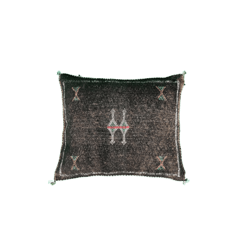 Coussin bohème Sabra Gris en Soie de Cactus