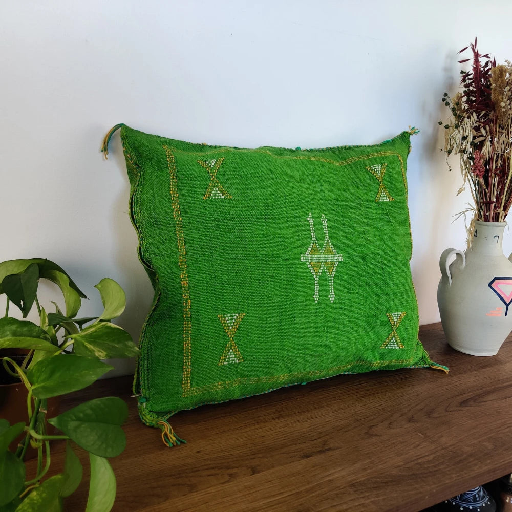 Coussin Sabra Vert Avocado Soie de Cactus