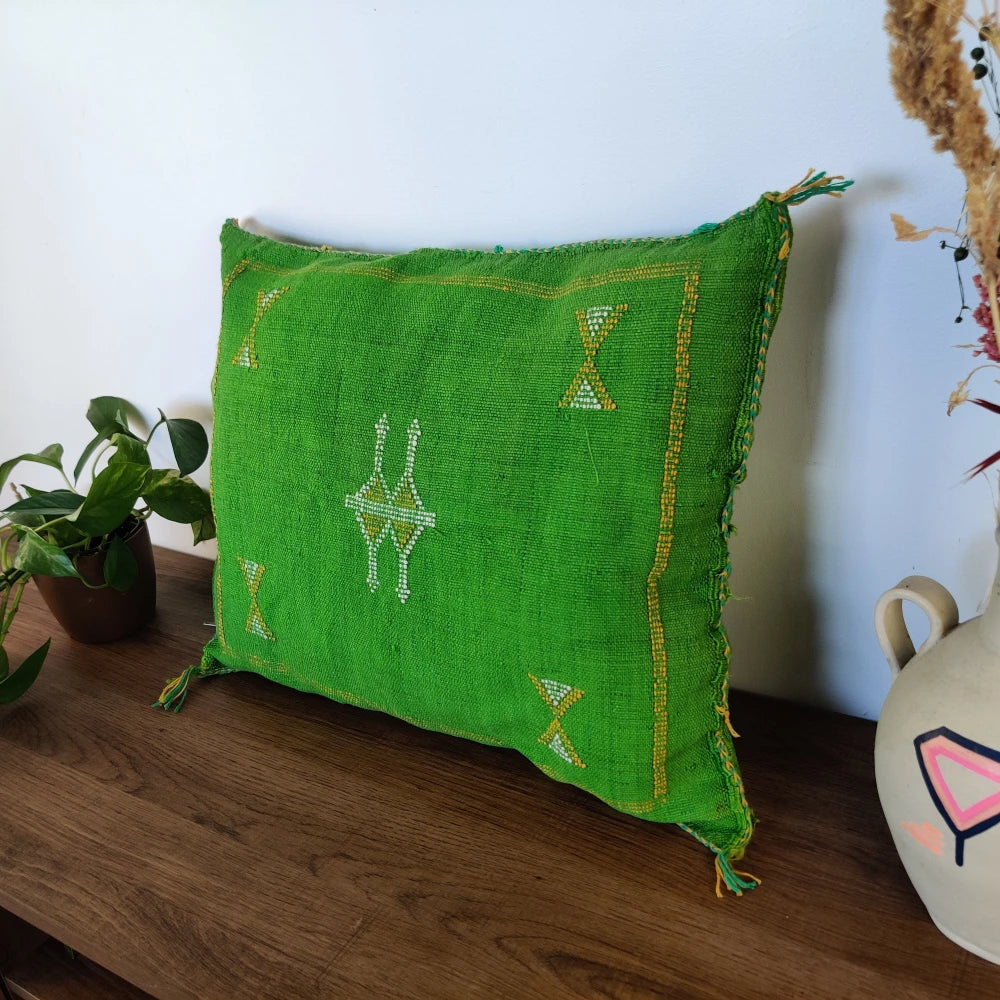 Coussin Sabra Vert Avocado Soie de Cactus