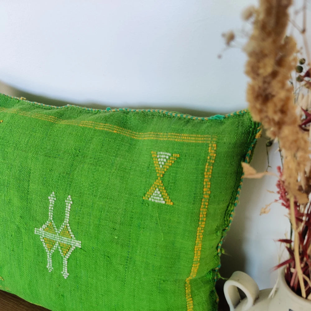 Coussin Sabra Vert Avocado Soie de Cactus