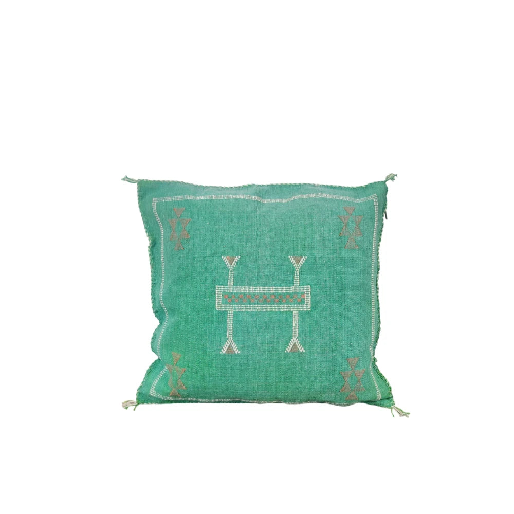 Coussin Sabra Vert Sapin bohème <br> Soie de Cactus