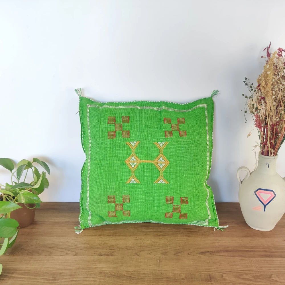 Coussin Sabra Vert <br> Soie de Cactus - MAZIR Décoration
