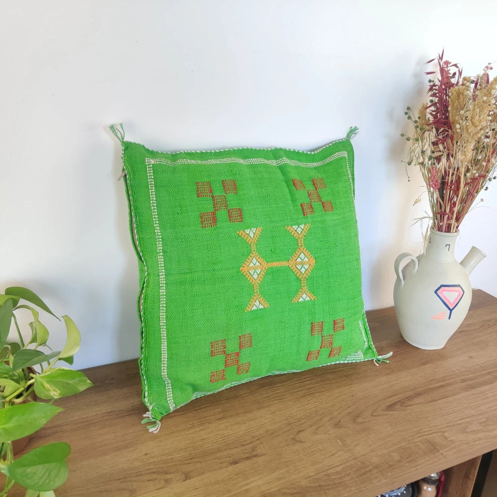 Coussin Sabra Vert <br> Soie de Cactus - MAZIR Décoration