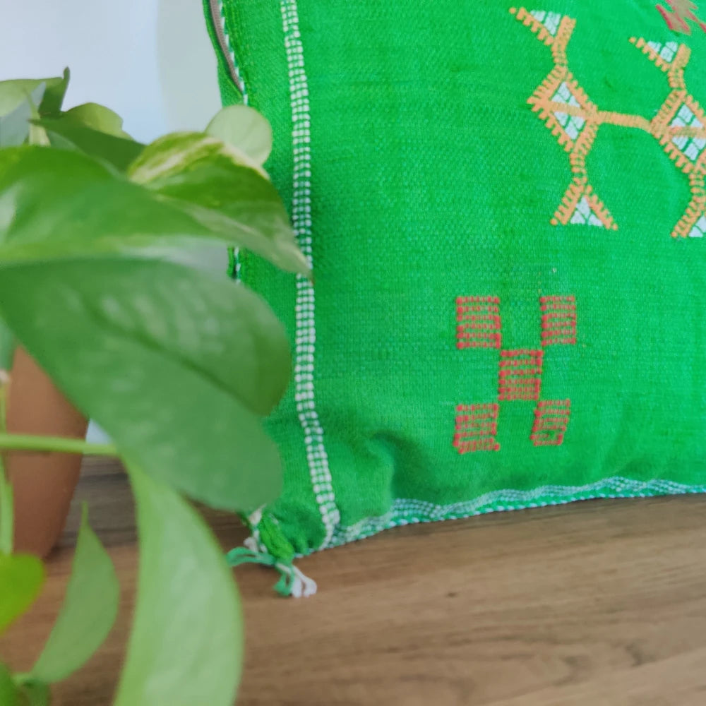 Coussin Sabra Vert <br> Soie de Cactus - MAZIR Décoration