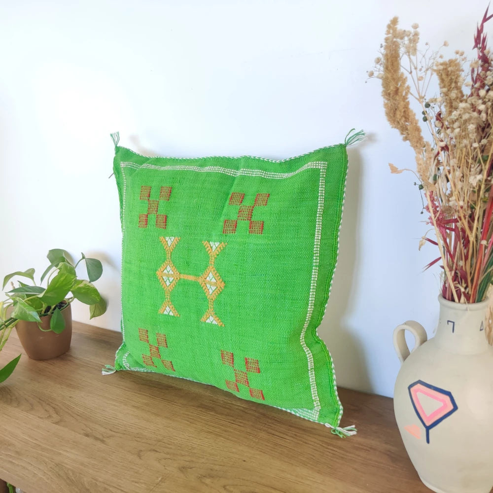 Coussin Sabra Vert <br> Soie de Cactus - MAZIR Décoration