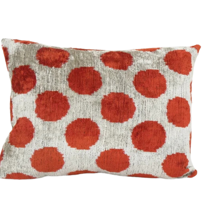 Coussin en velours Ikat rouge et blanc | MAZIR