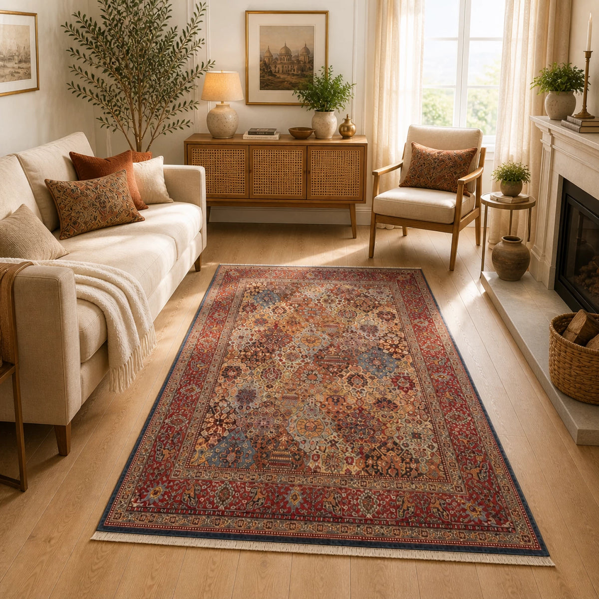 Tapis persan rouge multicolore Zara - Laine