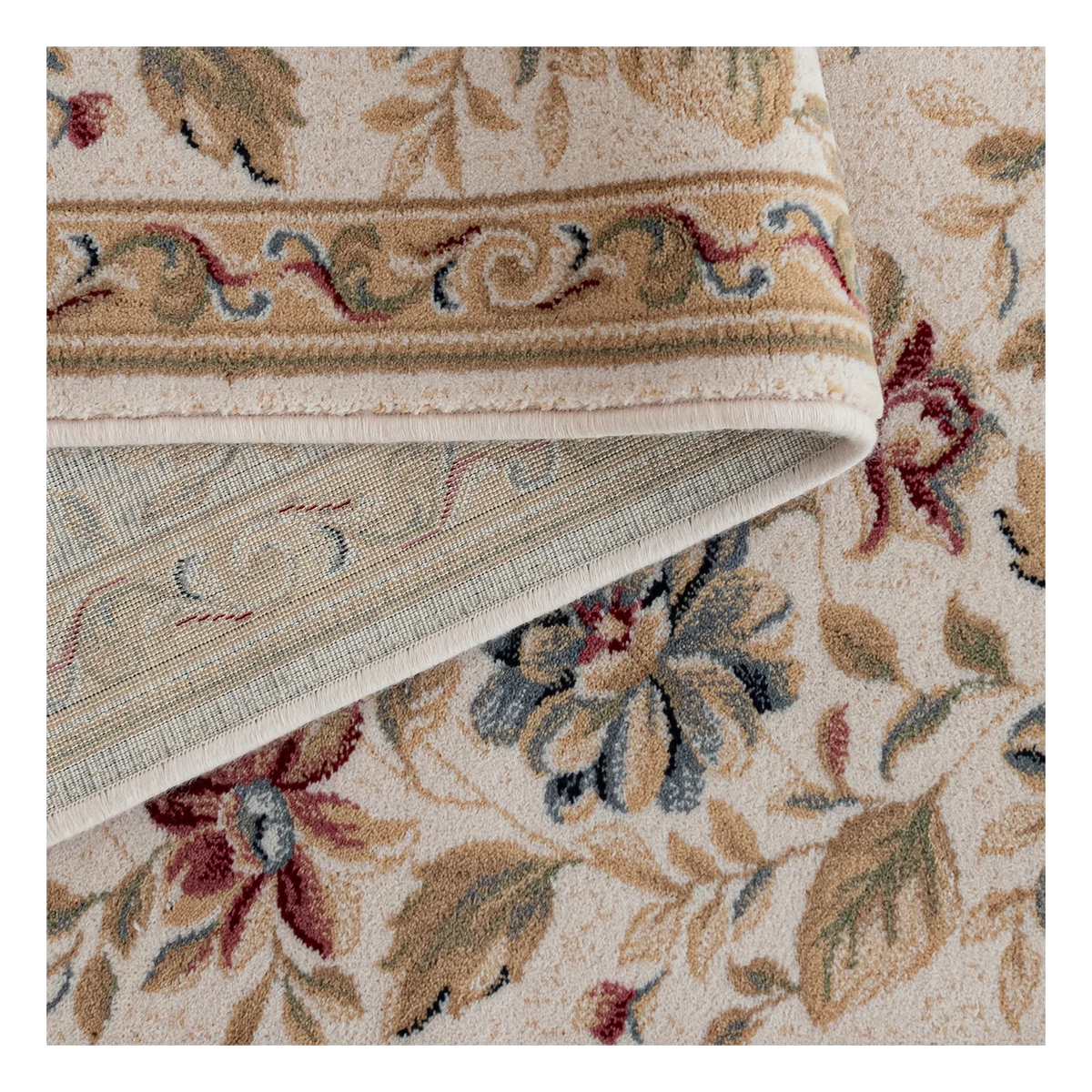 Tapis d'orient crème floral Rose - Laine