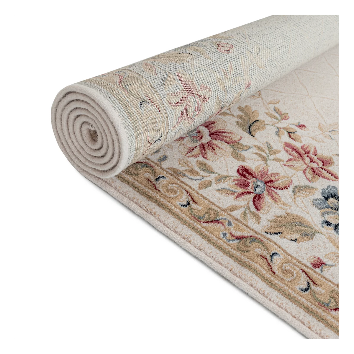 Tapis d'orient crème floral Rose - Laine