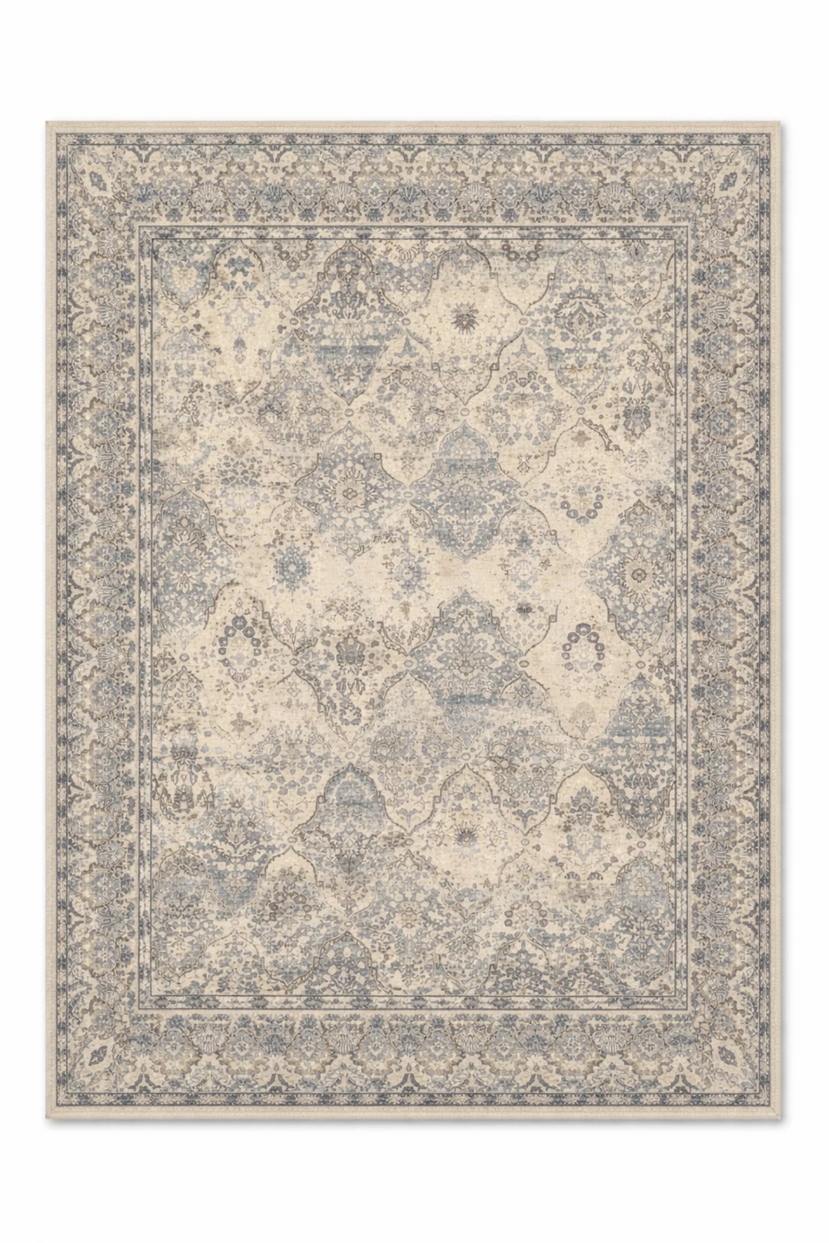 Tapis style oriental beige bleu Naya - Laine