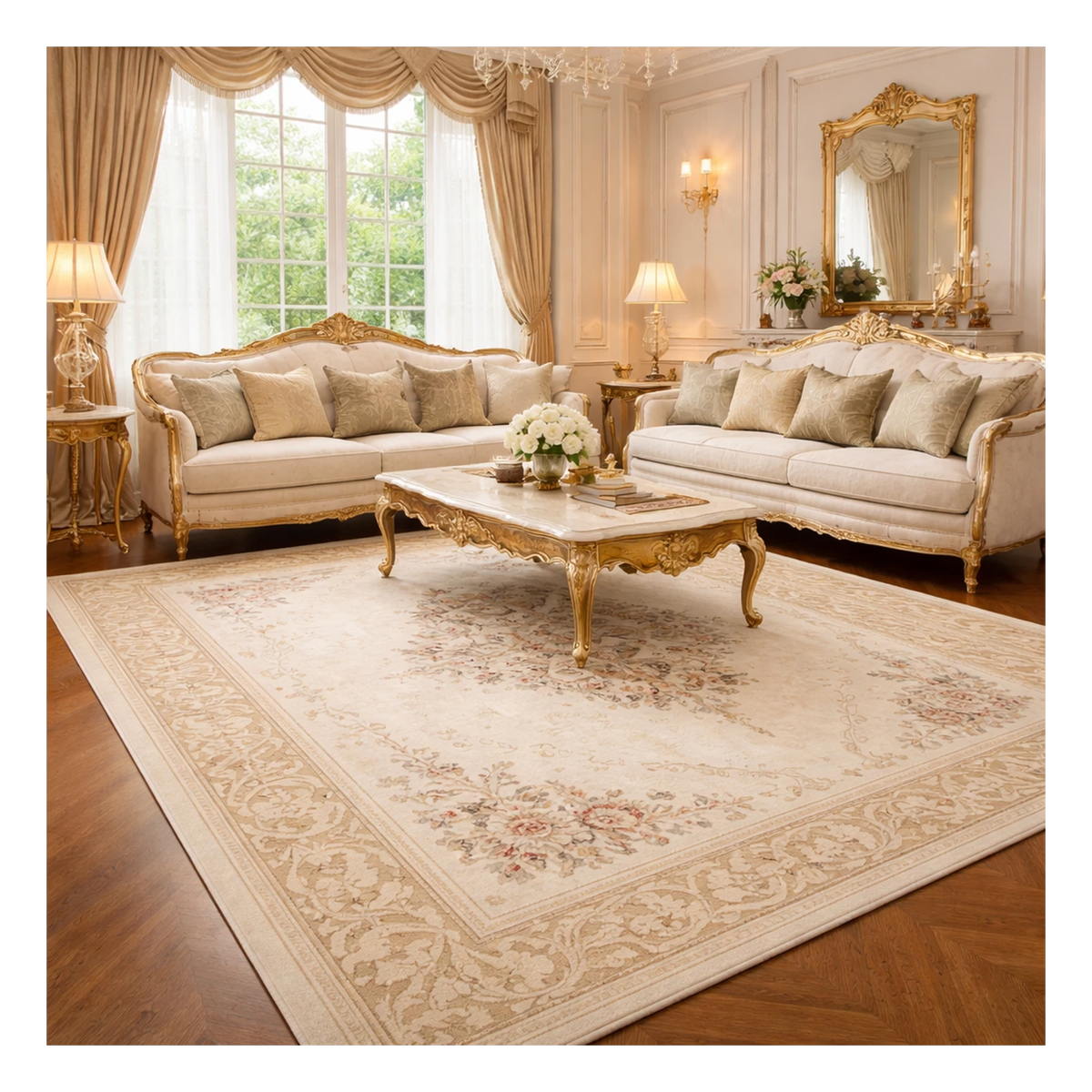 Tapis oriental beige sculpté Alma - Laine
