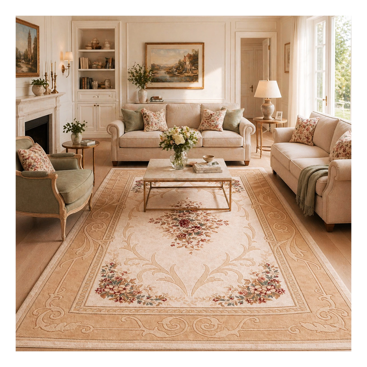 Tapis oriental beige sculpté Alma - Laine