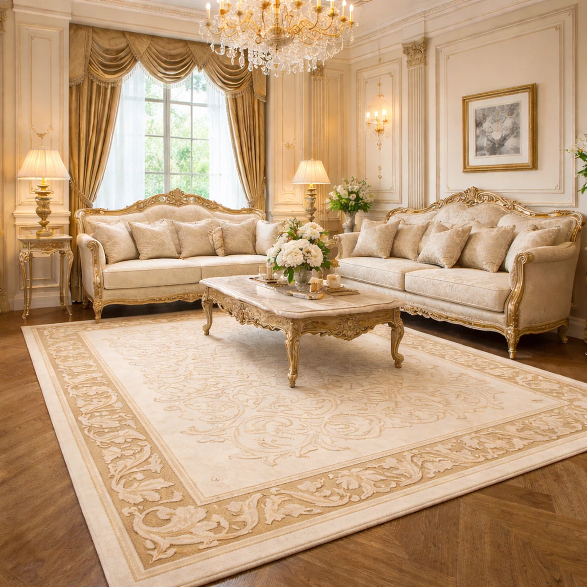 Tapis persan beige crème Lana - Laine