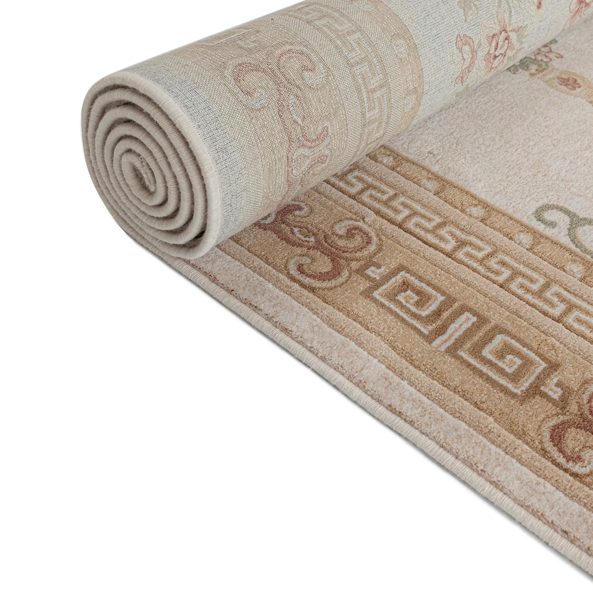 Tapis style oriental beige rose Mila - Laine