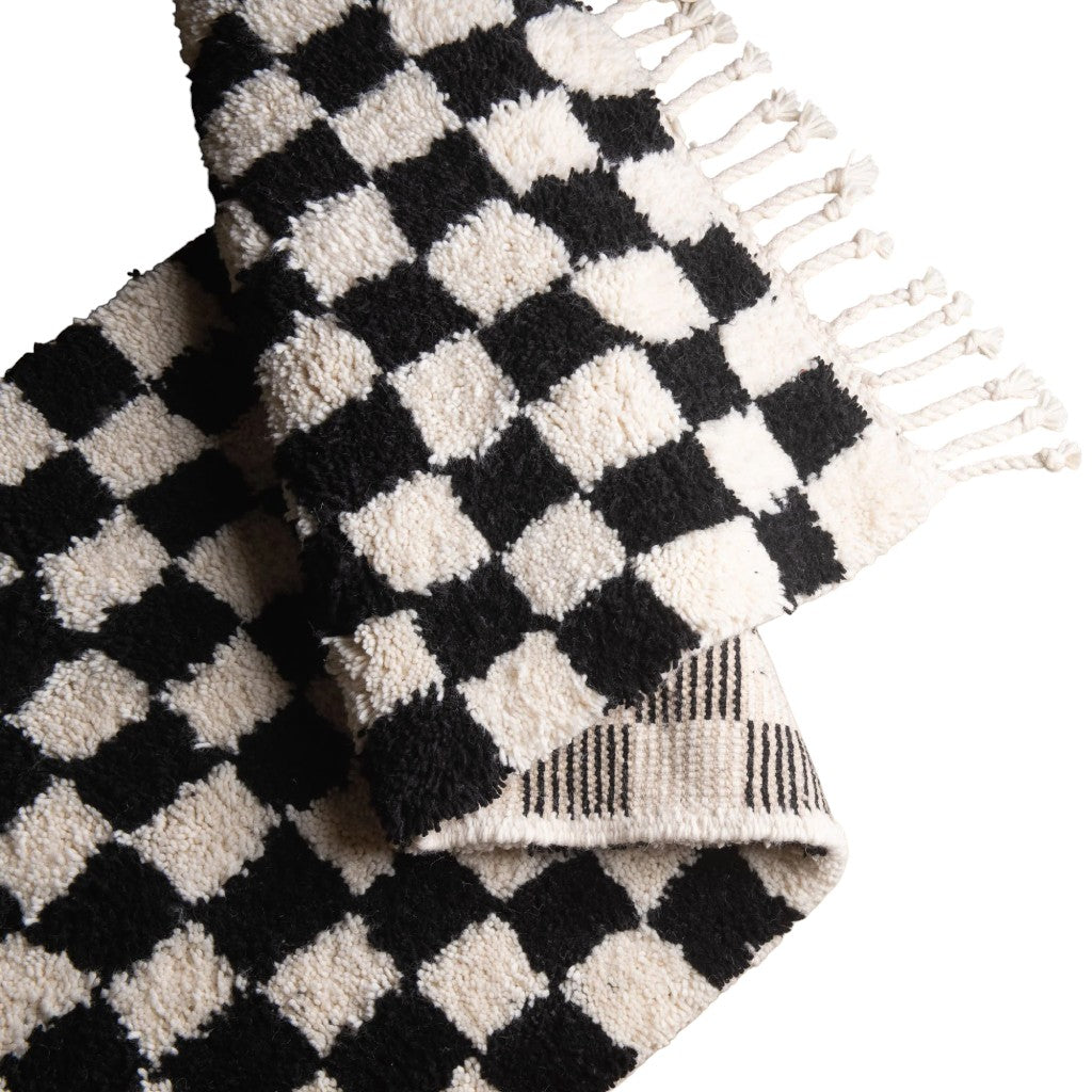Tapis couloir berbère damier noir - Sur mesure