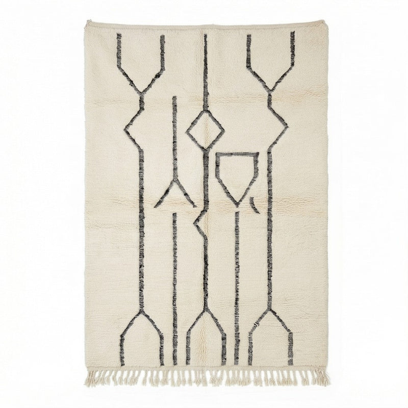 Grand tapis berbère crème à motifs géométriques abstraits de style berbère traditionnel.
