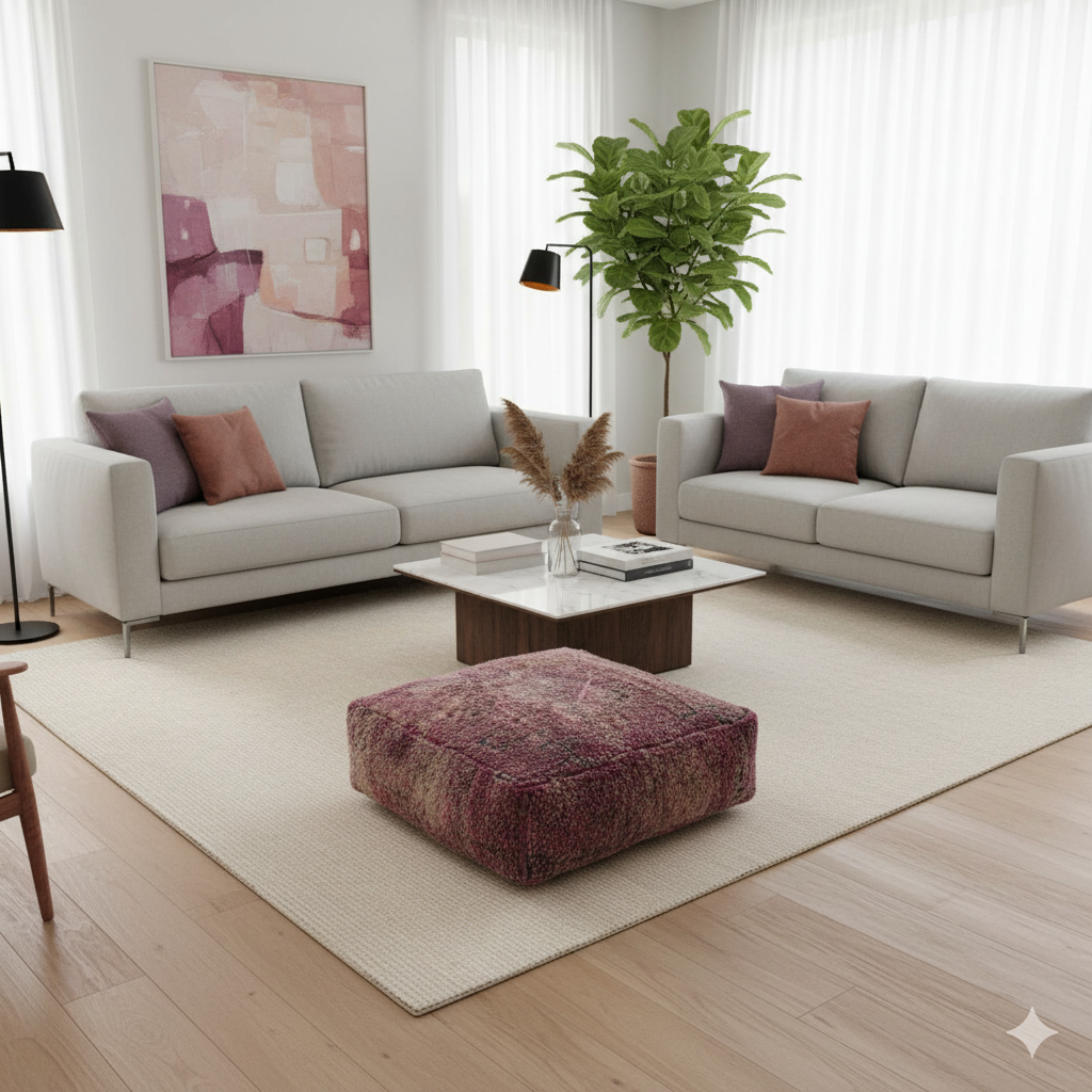 Grand Pouf Berbère Violet Boujaad