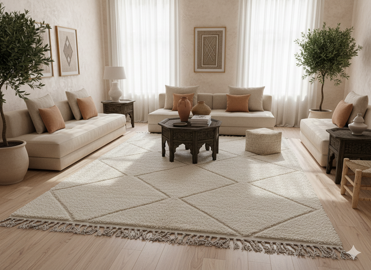 Grand Tapis Berbère losanges blancs 205x310 cm - Tapis