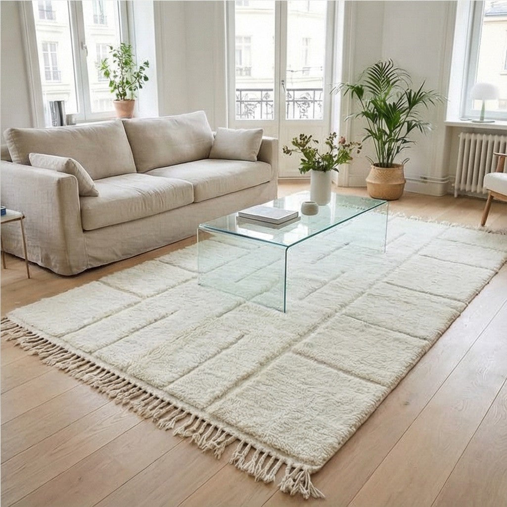 Grand tapis marocain graphique blanc 200x300 cm